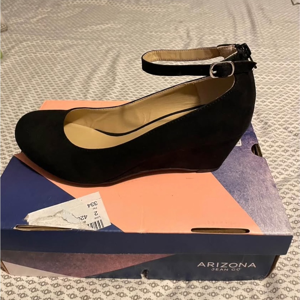 Arizona Black Wedge Shoes with Ankle Strap